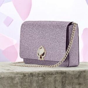 Kate Spade Glitter Nicola Shimmer Twistlock Wallet on Chain Lilac Crossbody